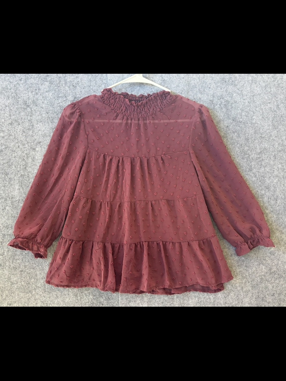 Monteau Burgundy Textured Ruffle Tiered Blouse